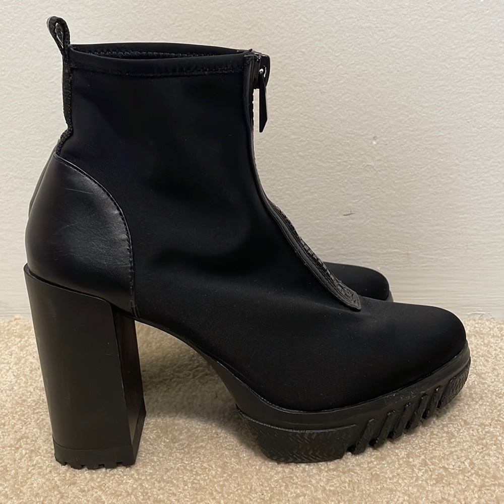 Zara black high heel chunky ankle boots 8
